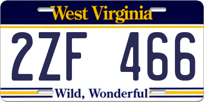 WV license plate 2ZF466