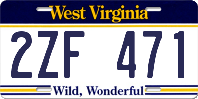 WV license plate 2ZF471