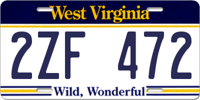 WV license plate 2ZF472