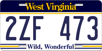 WV license plate 2ZF473