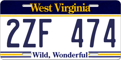 WV license plate 2ZF474