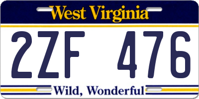 WV license plate 2ZF476