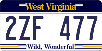 WV license plate 2ZF477