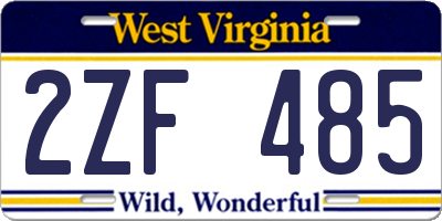 WV license plate 2ZF485