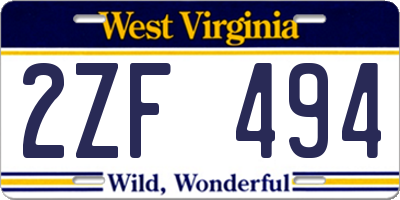 WV license plate 2ZF494