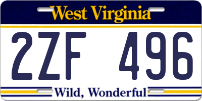 WV license plate 2ZF496