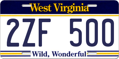 WV license plate 2ZF500