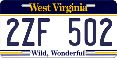 WV license plate 2ZF502