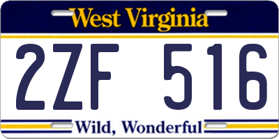 WV license plate 2ZF516
