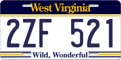 WV license plate 2ZF521