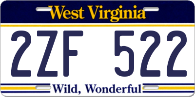 WV license plate 2ZF522