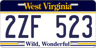 WV license plate 2ZF523