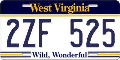 WV license plate 2ZF525