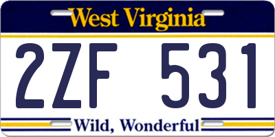 WV license plate 2ZF531