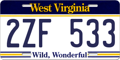 WV license plate 2ZF533