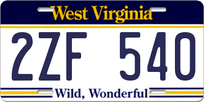 WV license plate 2ZF540