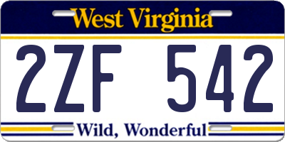 WV license plate 2ZF542