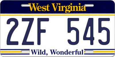 WV license plate 2ZF545