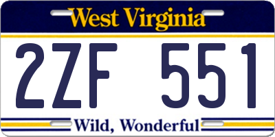 WV license plate 2ZF551