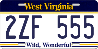WV license plate 2ZF555