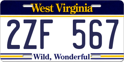 WV license plate 2ZF567