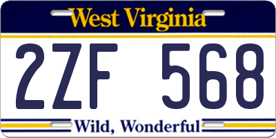 WV license plate 2ZF568