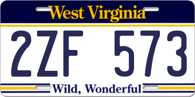 WV license plate 2ZF573