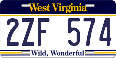 WV license plate 2ZF574