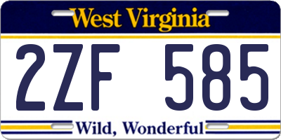 WV license plate 2ZF585