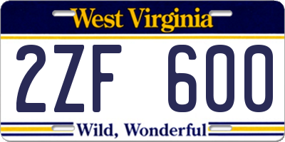 WV license plate 2ZF600
