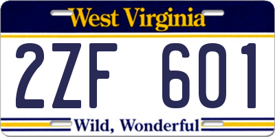 WV license plate 2ZF601