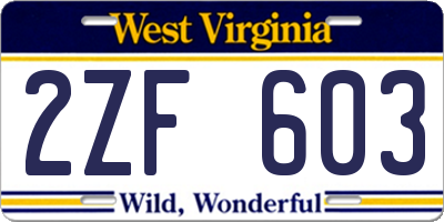 WV license plate 2ZF603