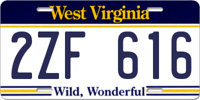 WV license plate 2ZF616