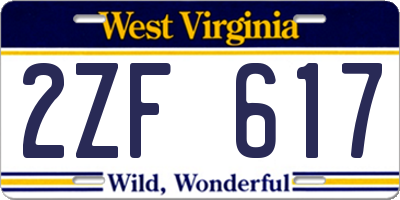 WV license plate 2ZF617