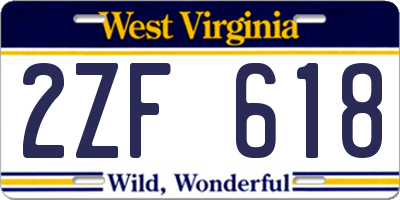 WV license plate 2ZF618
