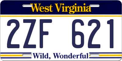 WV license plate 2ZF621