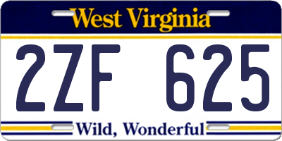 WV license plate 2ZF625