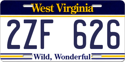 WV license plate 2ZF626