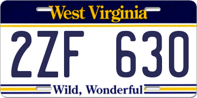 WV license plate 2ZF630