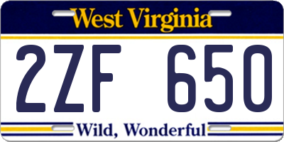 WV license plate 2ZF650