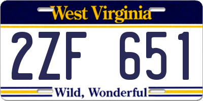 WV license plate 2ZF651