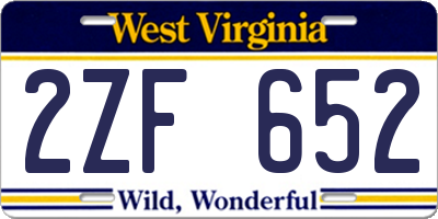 WV license plate 2ZF652