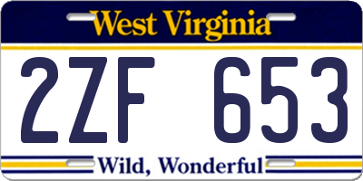 WV license plate 2ZF653