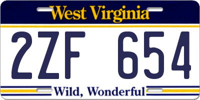 WV license plate 2ZF654