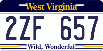 WV license plate 2ZF657