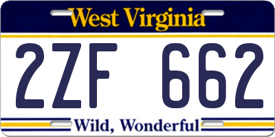 WV license plate 2ZF662