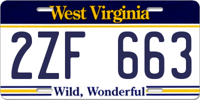WV license plate 2ZF663