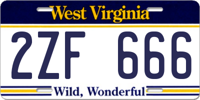 WV license plate 2ZF666
