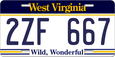 WV license plate 2ZF667