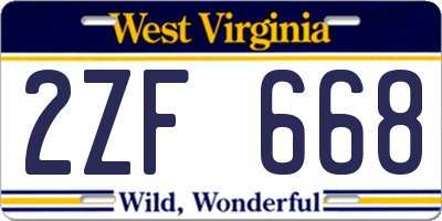 WV license plate 2ZF668